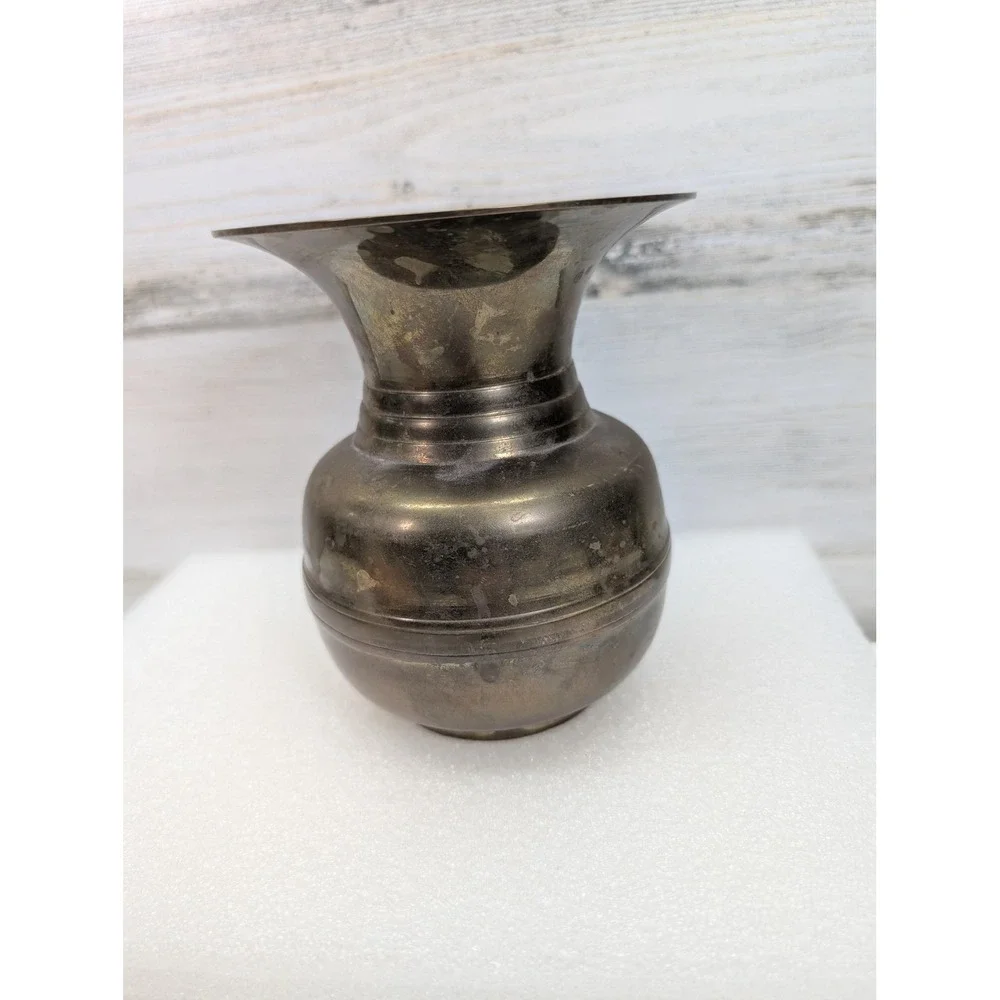 Small Brass Bud Vase Urn Shape Flared Rim‎ Decorative Metal Home Decor Accent